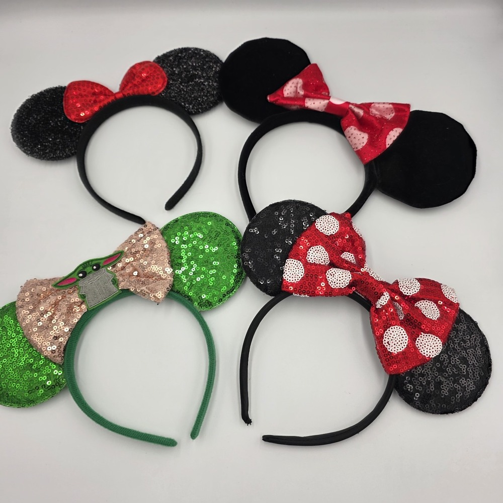 Disney Inspired Handmade Ears 3 ‎ Minnie Mouse & 1 Green Grogu Mandalorian Set 4
